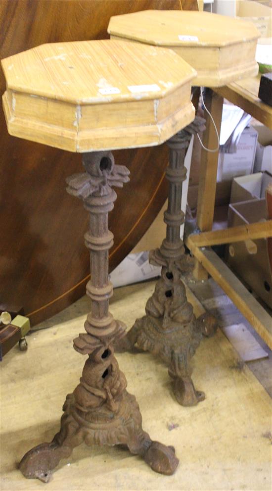 Pair cast iron base candle stands